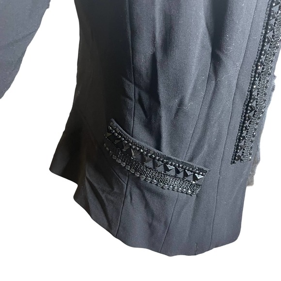 DKNY Embellished Black Lace Trim Wool Blend Blazer Jacket Women's Size 2 Event - Picture 6 of 16
